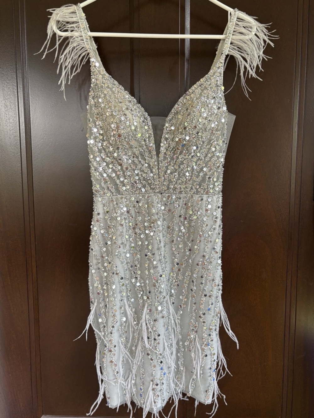 NWT Gianni Bini Sequined Feathered BodyCon Mini Dress Size XS